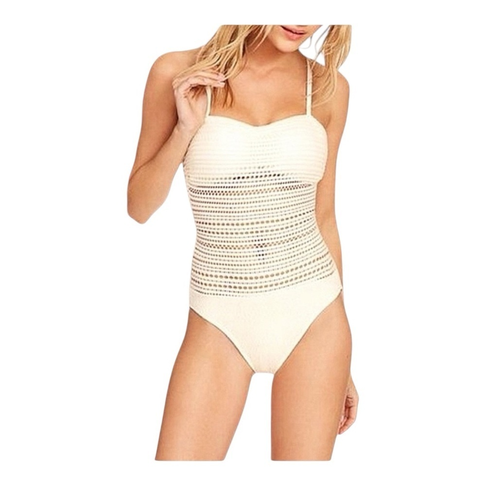 Robin Piccone Cream One Piece Swimwear with Textured Stripes